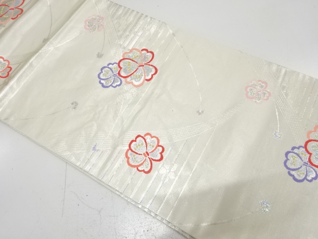 JAPANESE KIMONO / NAGOYA OBI / SILK / WOVEN STRIPE & SAKURA